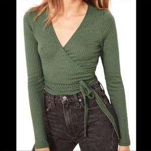 REFORMATION- Petalo Wrap Crop Top Sage Green - XL